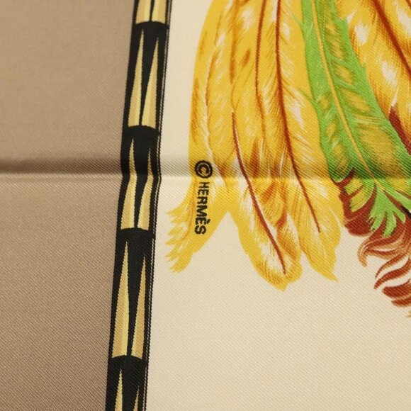 HERMES Carre 90 Scarf ""BRAZIL"" Silk Beige Auth am9005 - Picture 8 of 14